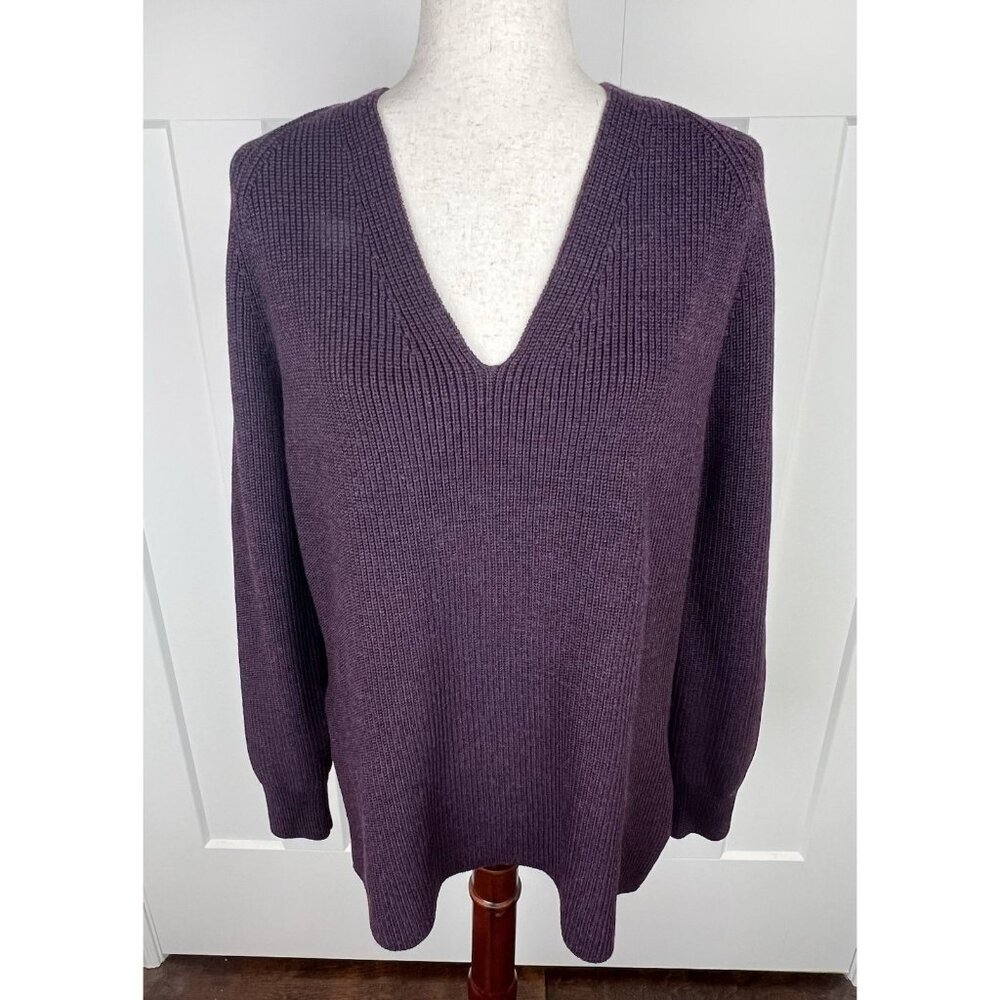Athleta Hanover V-Neck Sweater Extra Fine Merino Wool Blend Deep Plum Small